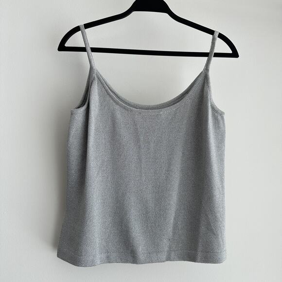 St John Evening Tank Top Womens Large Silver Metallic Knit Camisole Usa Made - Picture 3 of 9